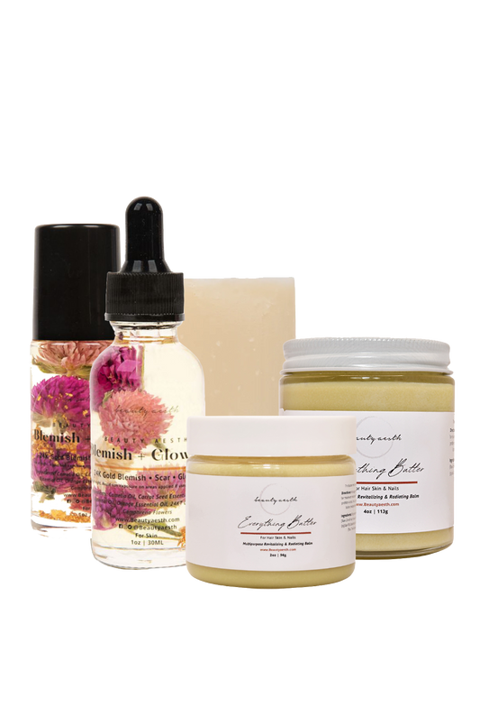 Complete Package: 24KT Glow Oil Roll on and Dropper + 2Oz and 4oz Everything Butter and Soap Bundle